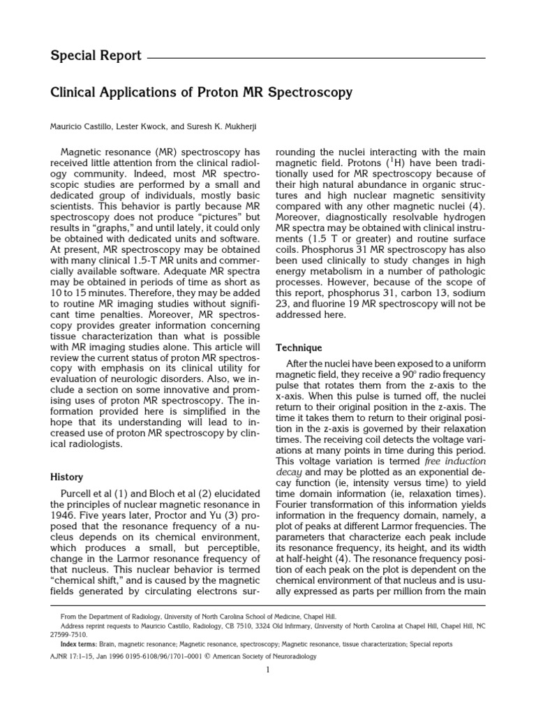 Clinical Applications of Proton MR Spect THIS | PDF | Alzheimer's ...