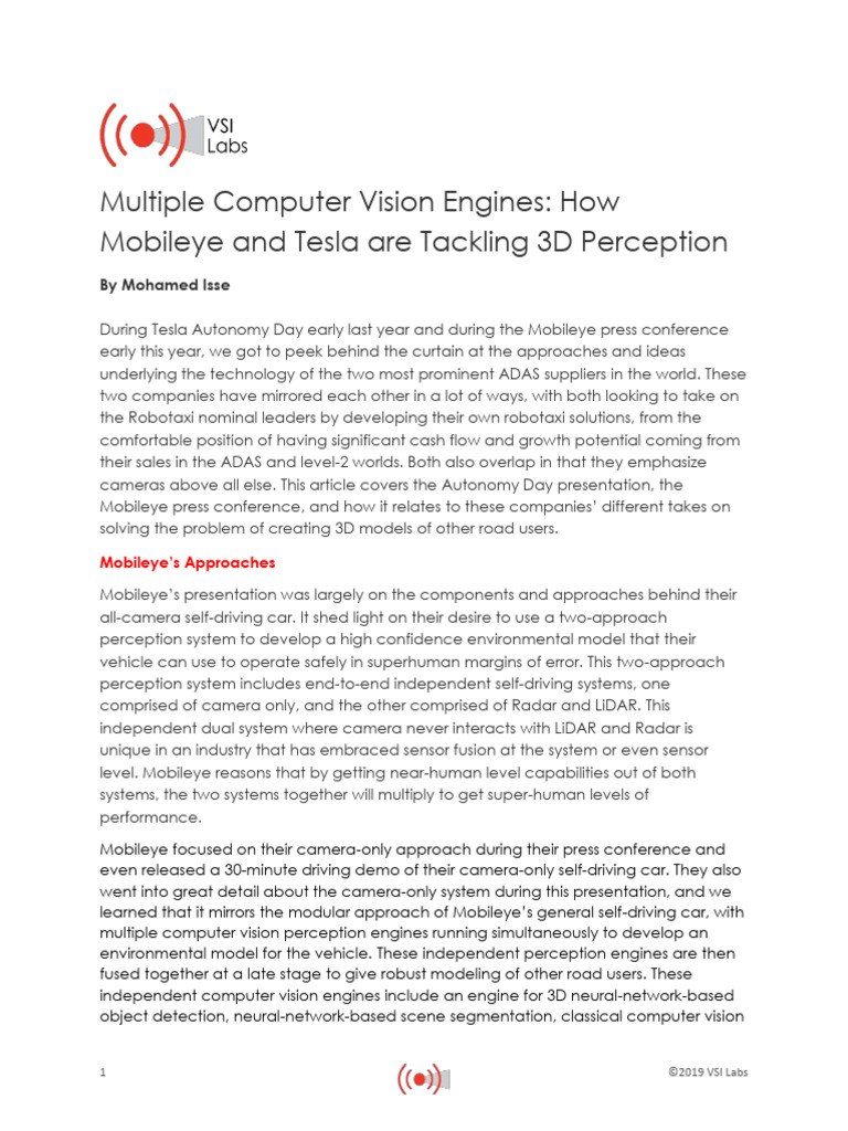 Curated visual reference: Visual Reference: Mobileye Vs Tesla 3D Perception Insights Pdf