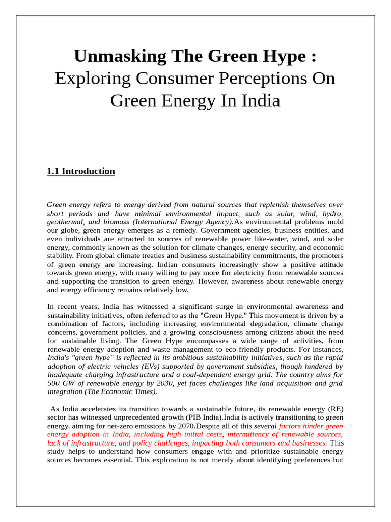 Consumer Views on Green Energy in India | PDF | Sustainable Energy ...