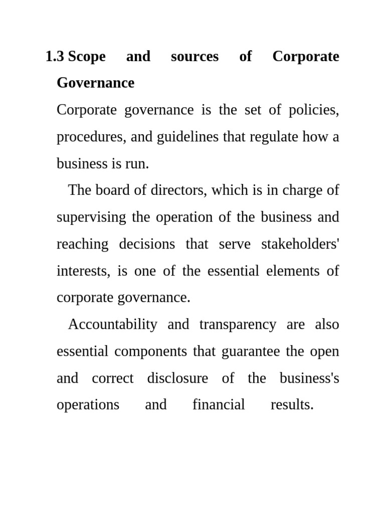 1.3 Scope and Sources of Corporate Governance | PDF | Corporate ...