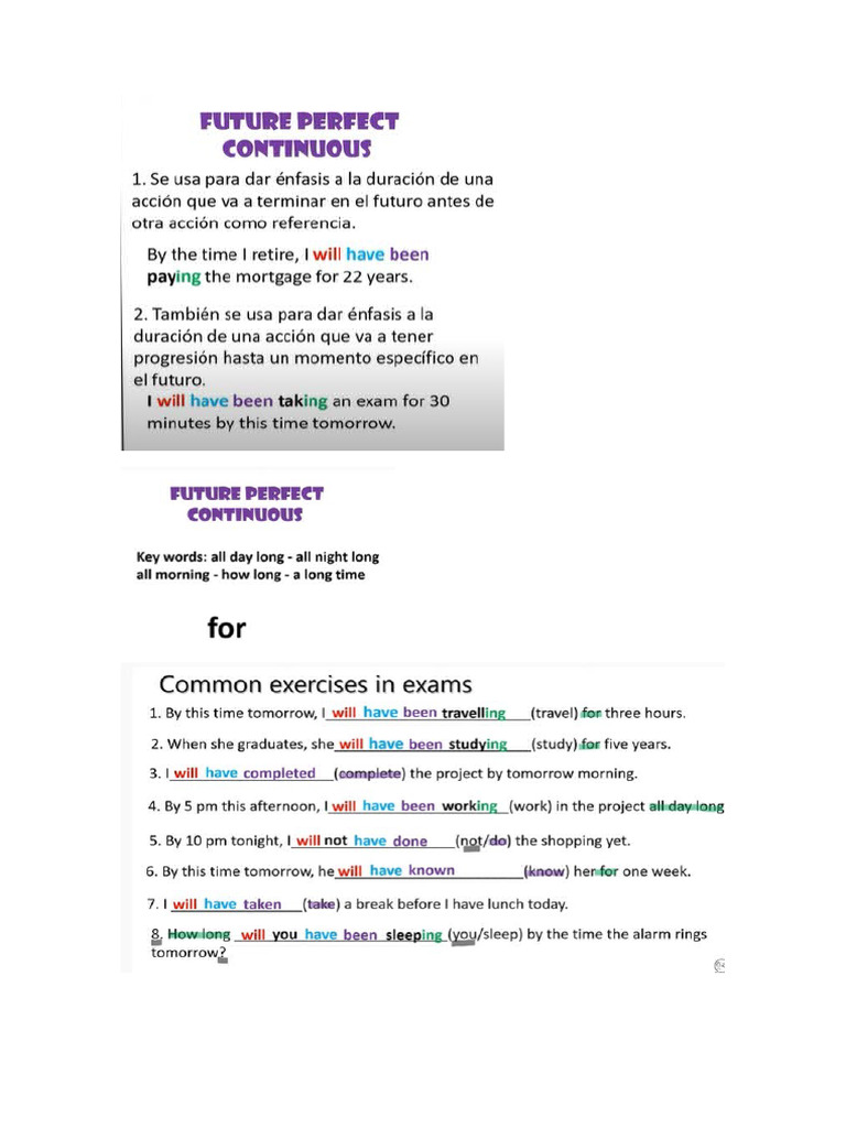 Future Perfect Continuous Gramamr and Exersices | PDF