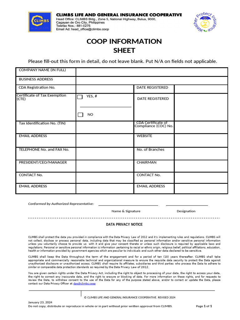 Cooperative Information Submission Form | PDF | Information Privacy ...