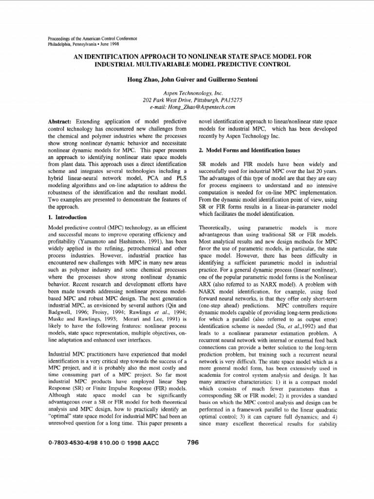 An Identification Approach To Nonlinear State Space Model For ...