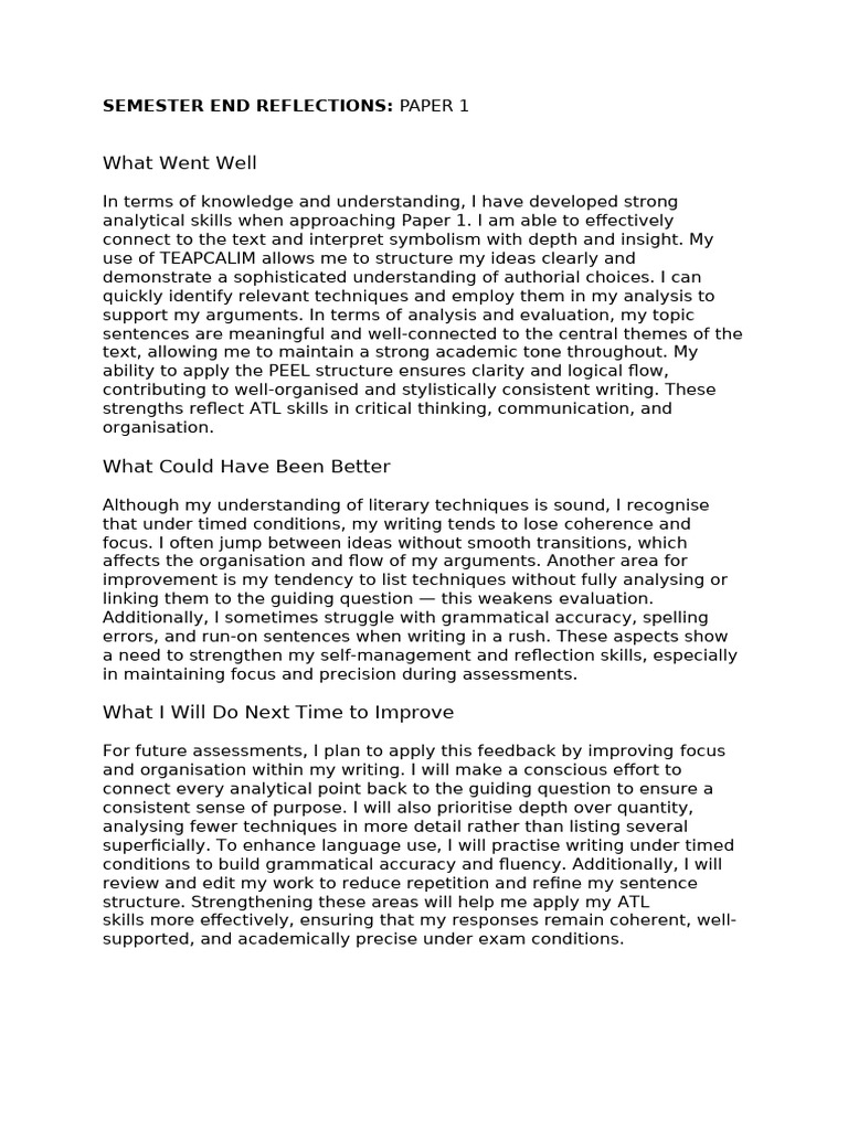 Semester Reflection on Paper 1 Analysis | PDF