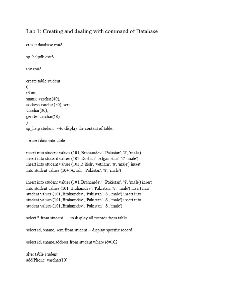 Database Management and SQL Operations | PDF | Information Technology ...