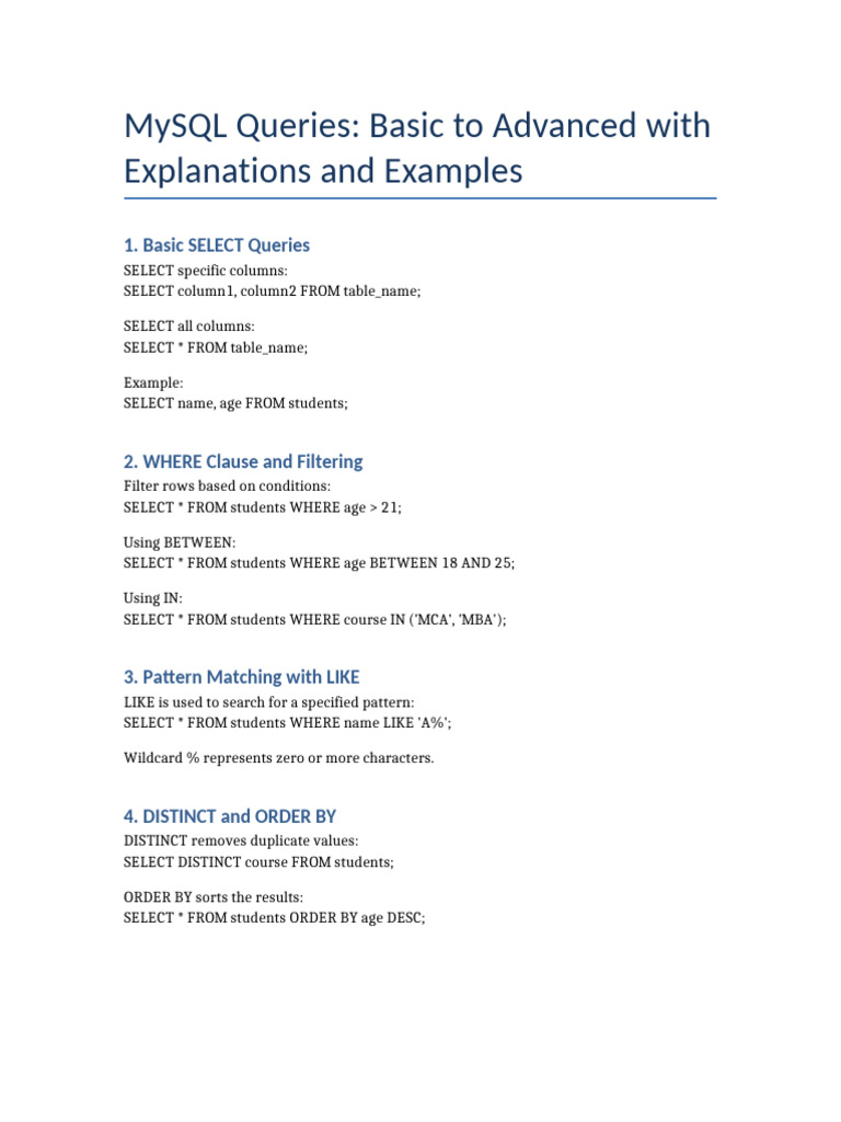 MySQL Queries: From Basics to Advanced | PDF | Database Index | Data ...