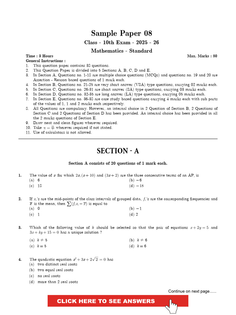 Maths Sample Paper X Class | PDF | Mathematics