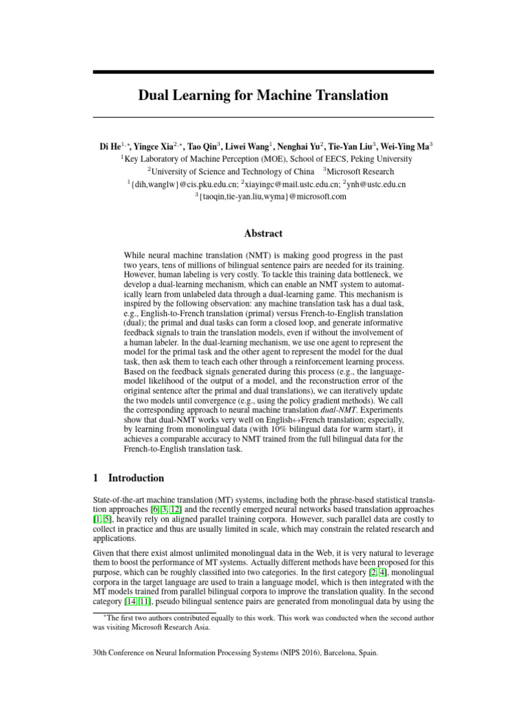 Dual Learning for Neural Translation | PDF | Cognitive Science | Learning