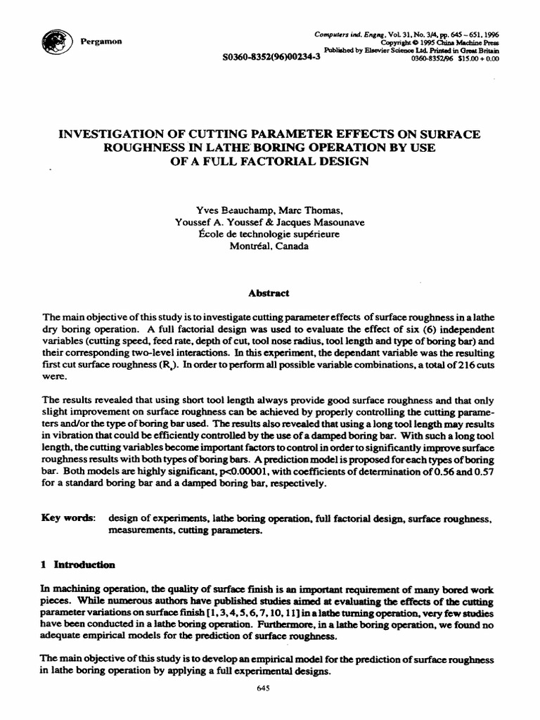 Cutting Parameters Impact on Lathe Surface Roughness | PDF