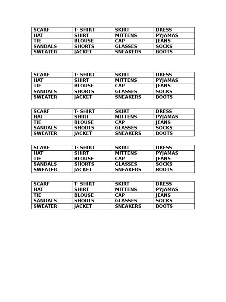 Clothing Items List for Fashion | PDF