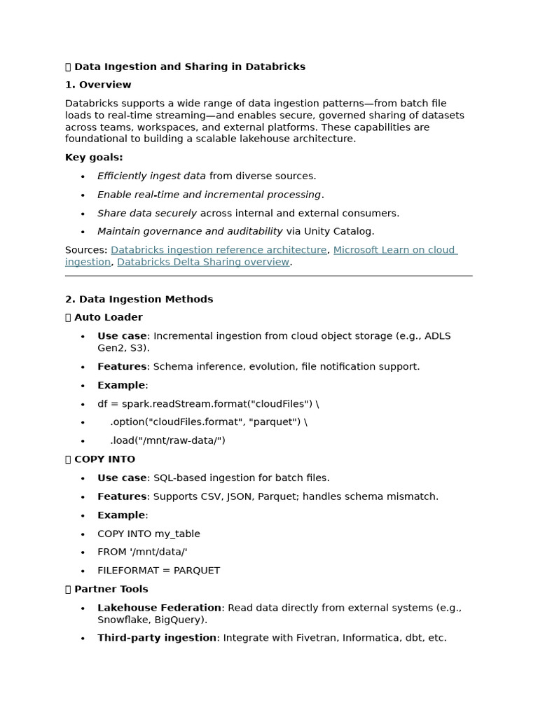 Data Ingestion & Sharing in Databricks | PDF | Computing | Software