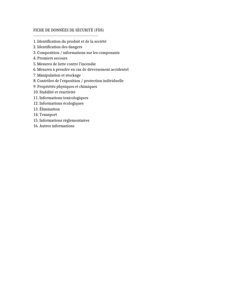 Fiche de données de sécurité (FDS) | PDF