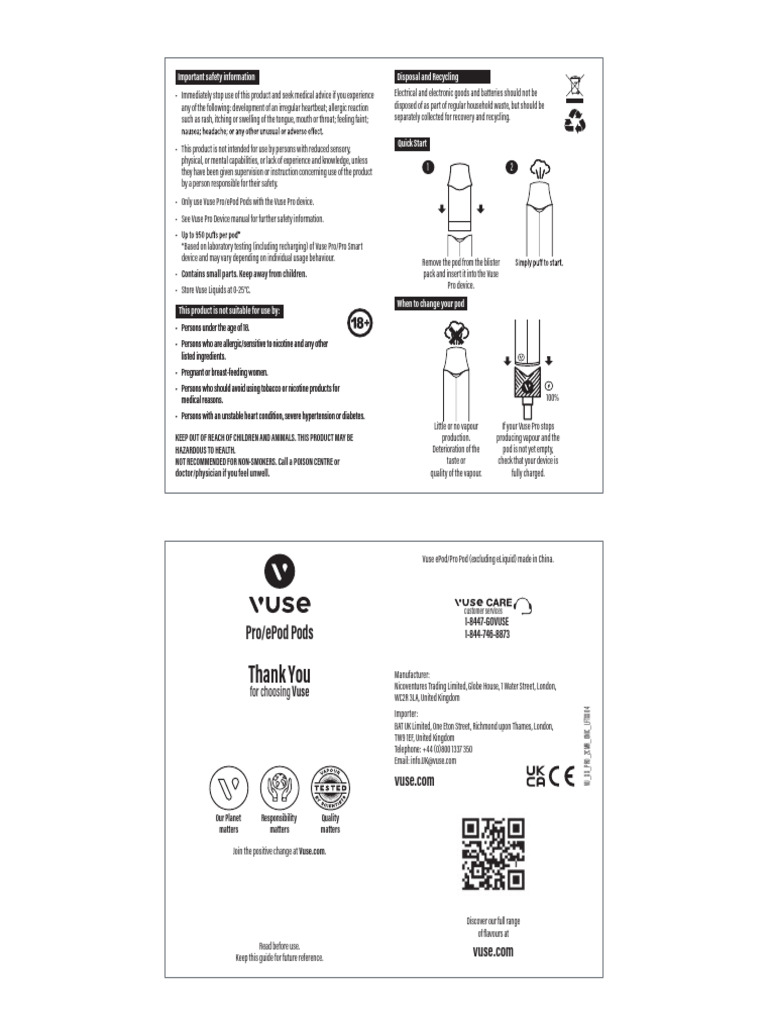 Vuse Pro User Safety and Usage Guide