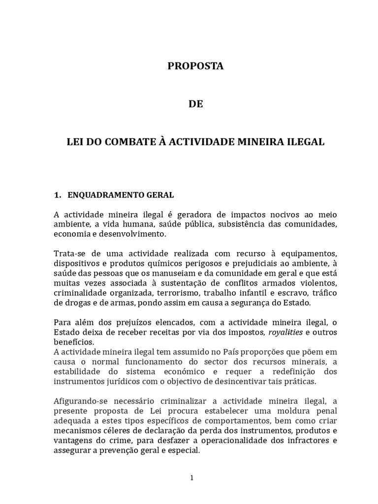 Lei De Combate Minera o Ilegal Em Angola PDF Crimes Crime E 