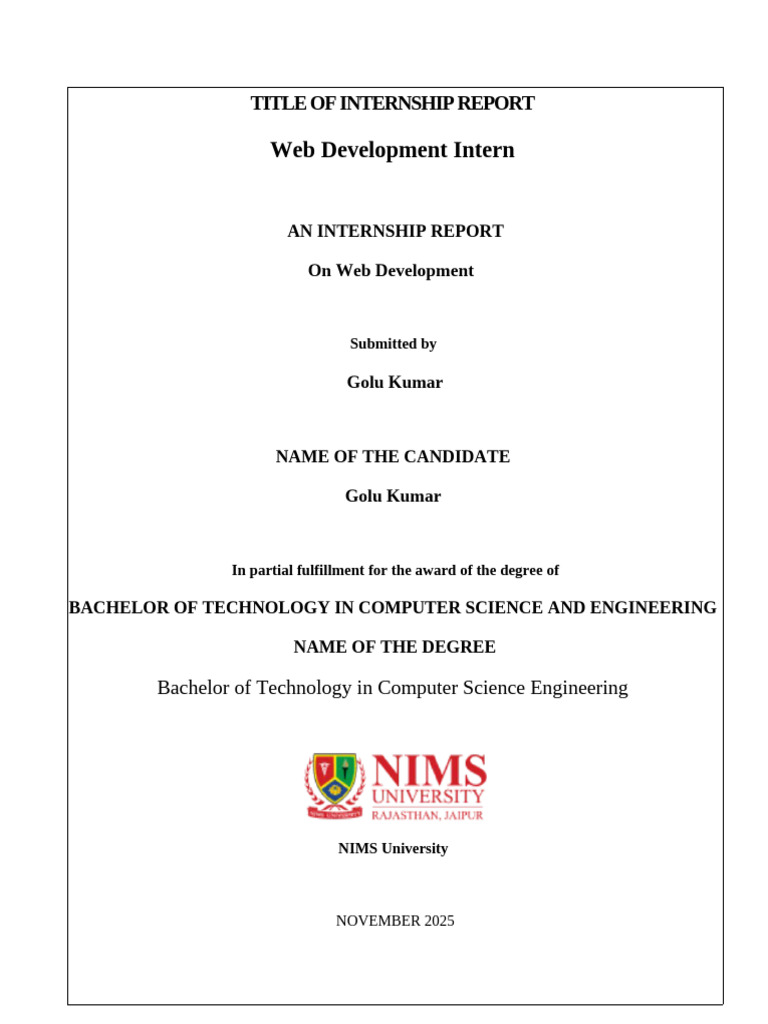 Web Development Internship Report | PDF | Java Script | Document Object ...