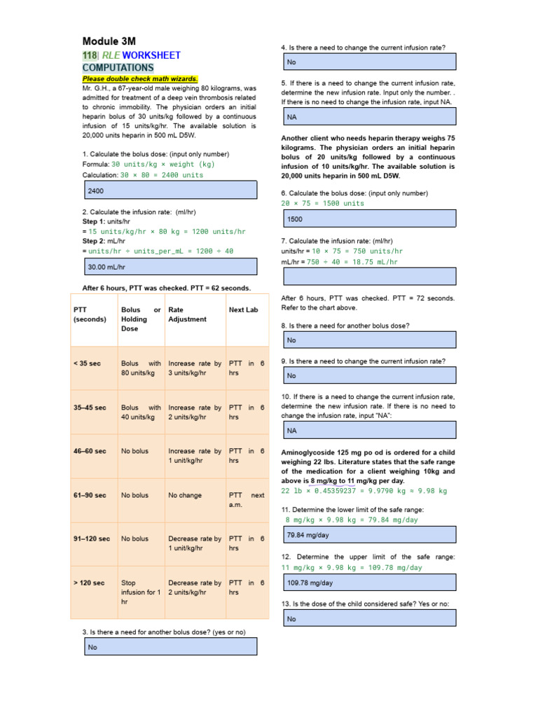 Heparin and Insulin Dosage Calculations | PDF | Clinical Medicine ...
