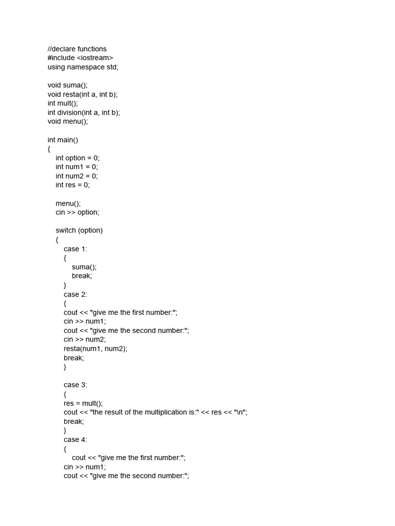 Basic Calculator Program in C++ | PDF