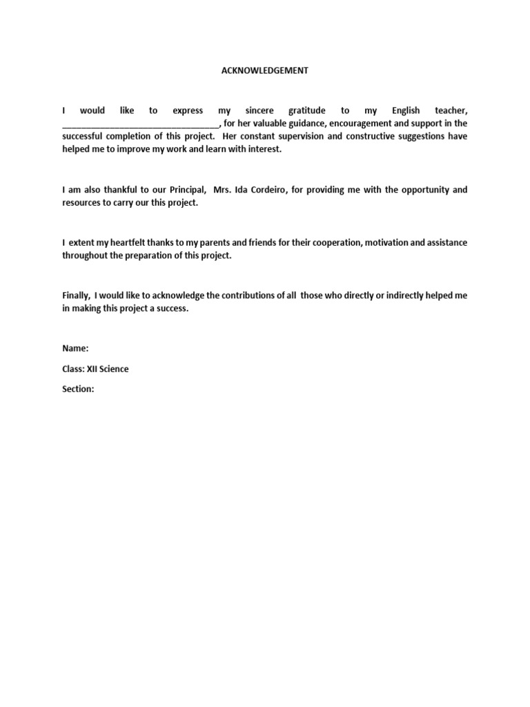 Project Acknowledgement Template | PDF