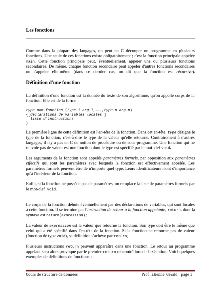 Introduction aux fonctions en C | PDF | Variable (informatique ...