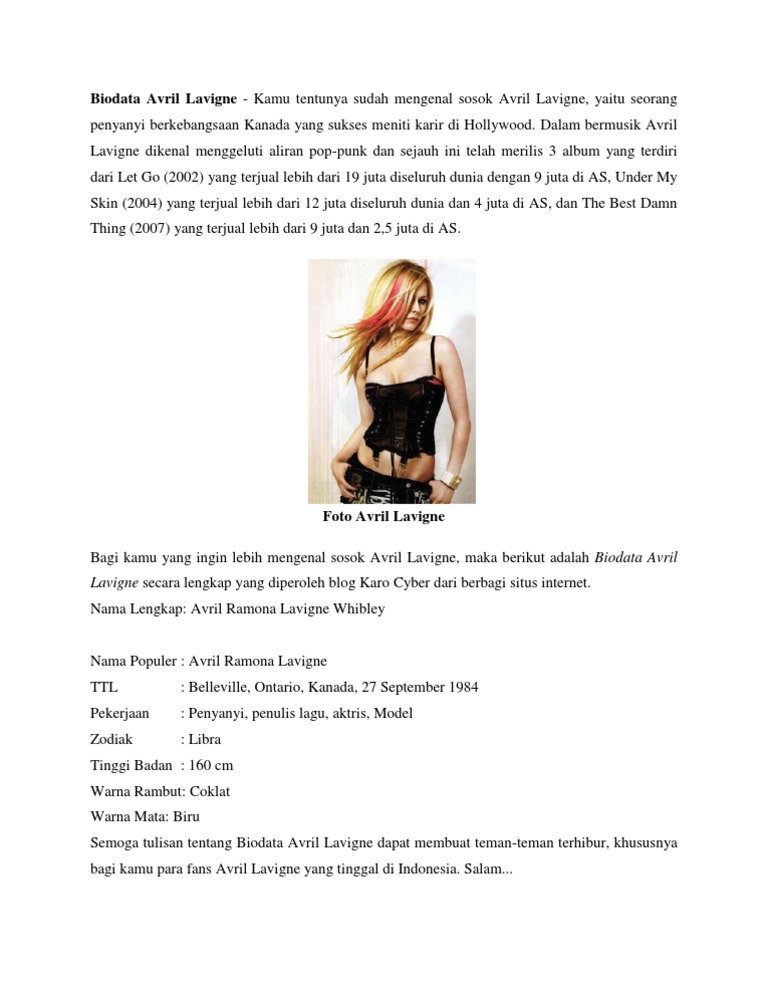 Biodata Avril Lavigne