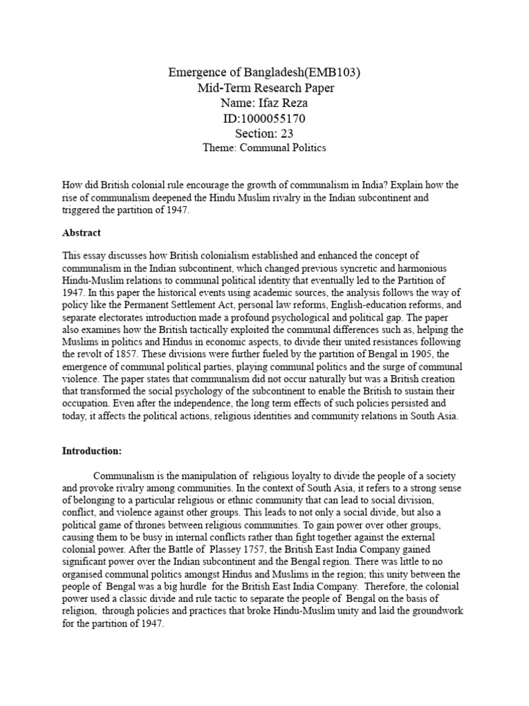 EMB101 Ifaz Reza 1000055170 S23 Research Paper | PDF | Partition Of ...
