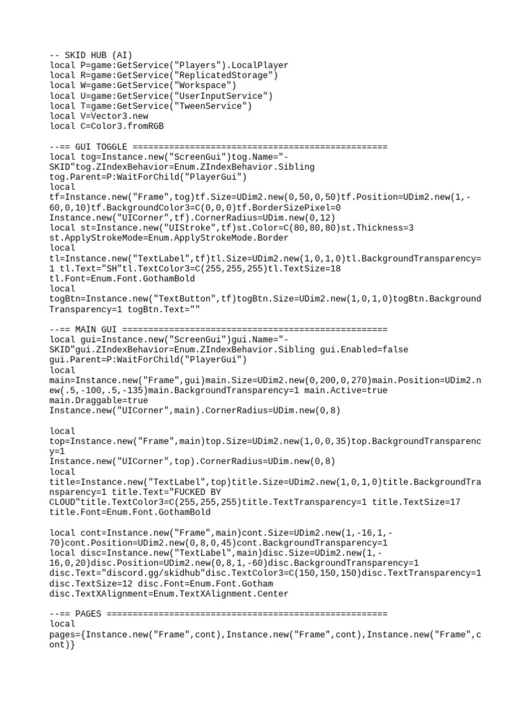 Roblox Skid Hub GUI Script | PDF