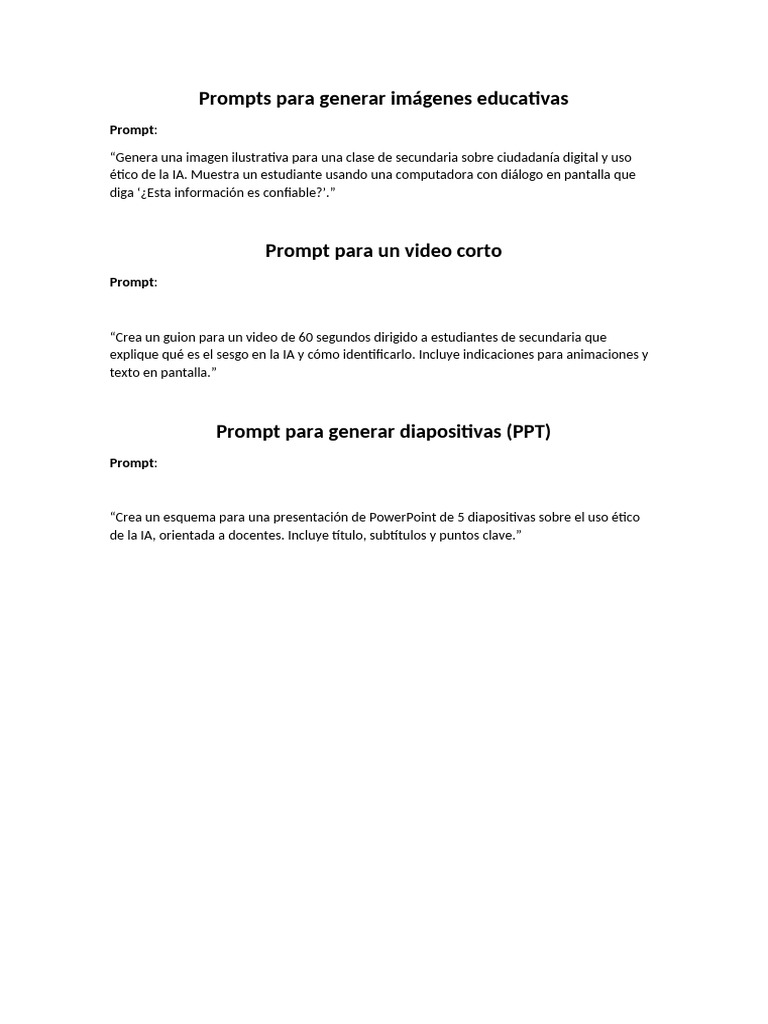 Prompts para Imágenes y Videos Educativos | PDF
