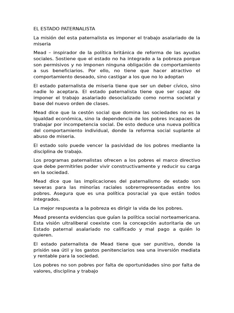 El Estado Paternalista | PDF | Pobreza | Pobreza e indigencia
