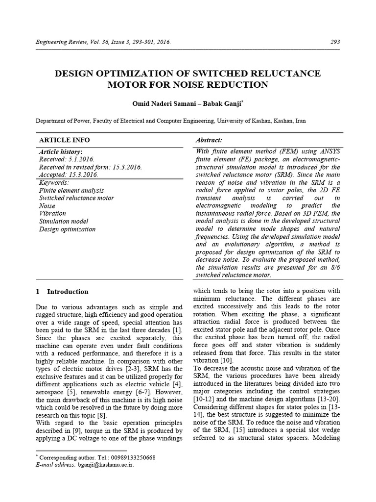 SRM Design Optimization for Noise Reduction | PDF | Electric Motor ...