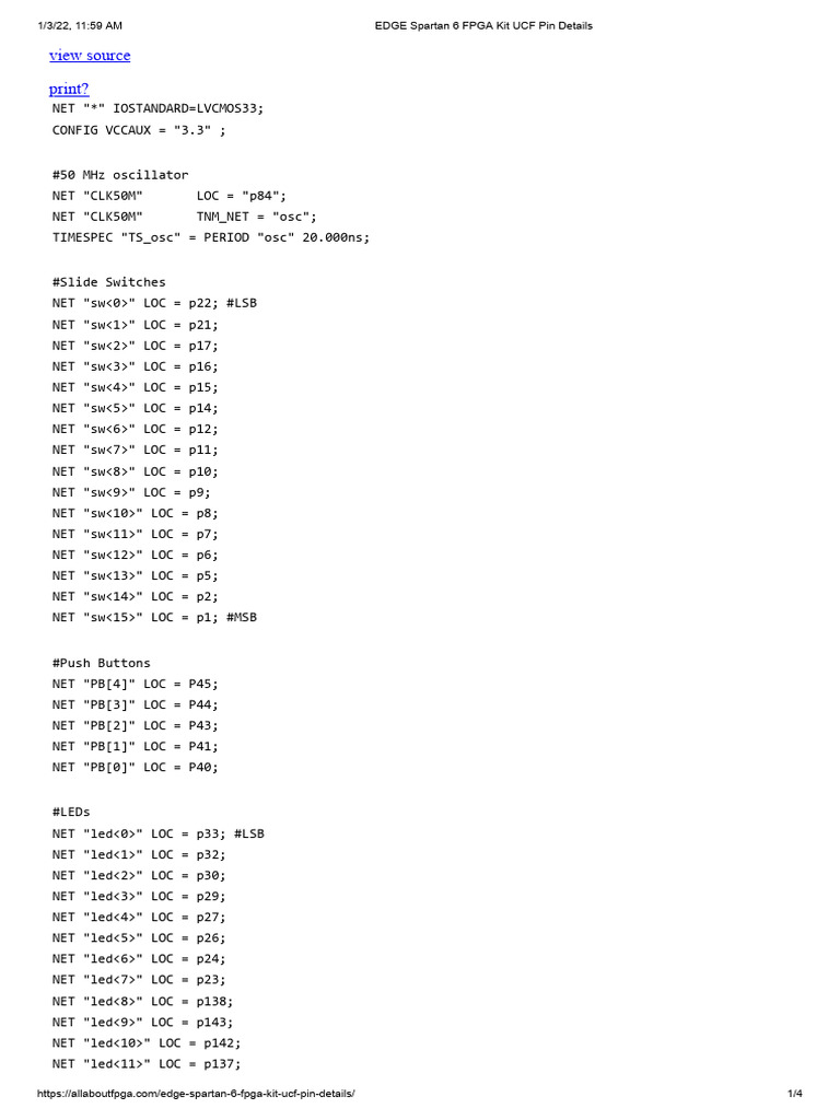 Spartan 6 FPGA Kit UCF Pinout Guide | PDF | Display Technology ...