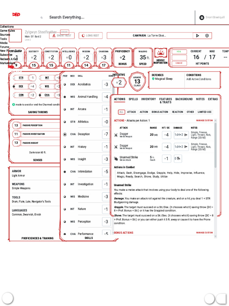 Zylgwyn Steelfeather's Character Sheet D&D Beyond PDF Tabletop