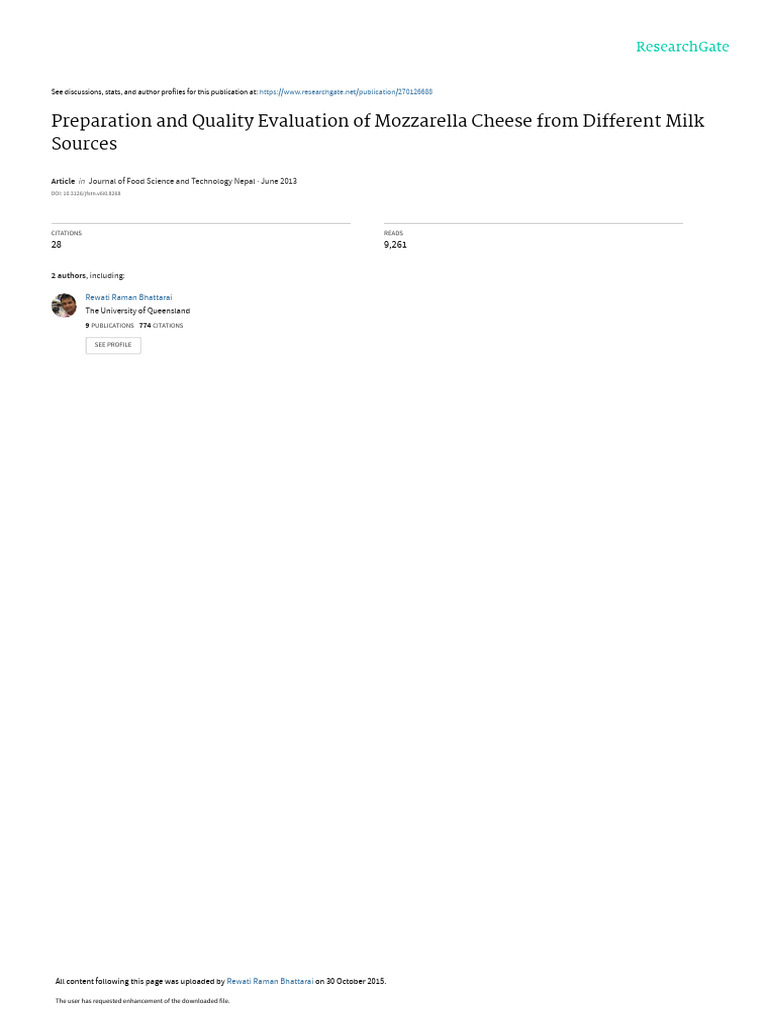 Mozzarella Cheese Pdf Cheese Mozzarella