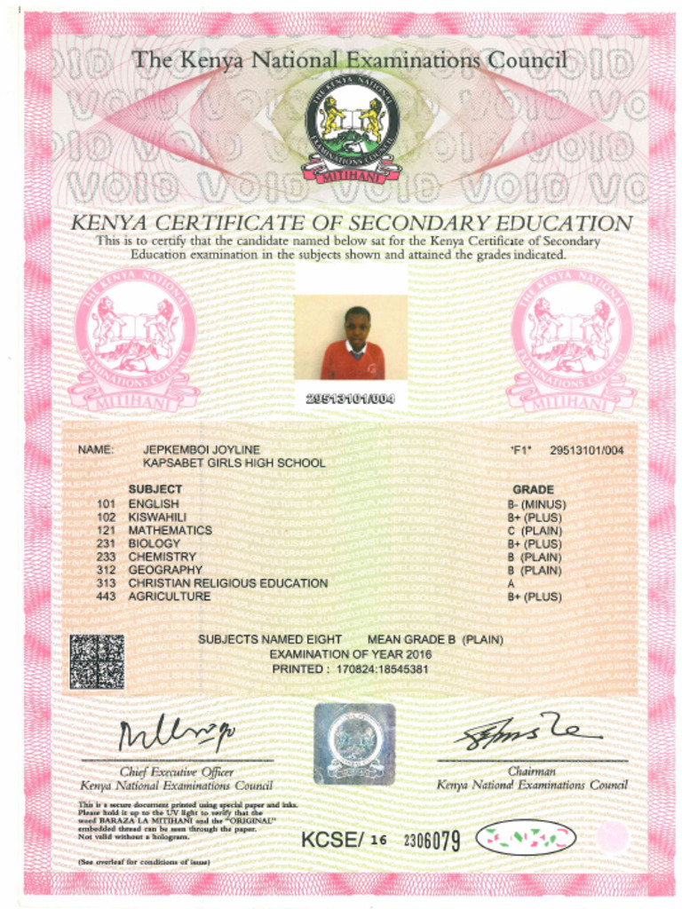 Joyline Kcse Cert | PDF