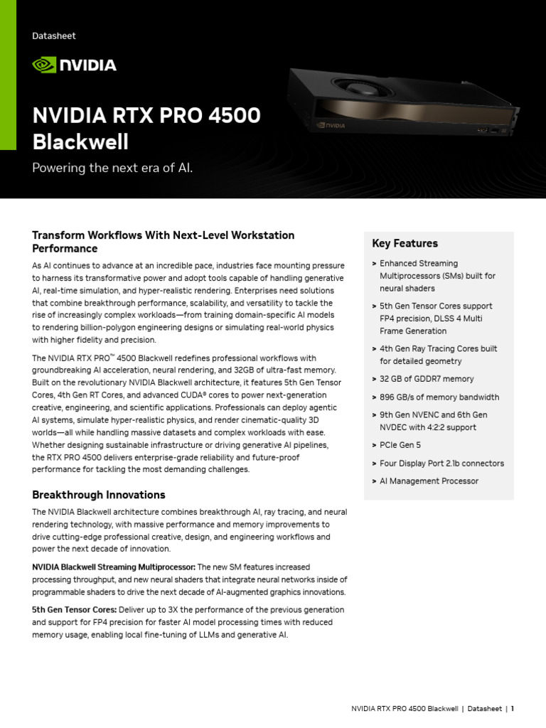 NVIDIA RTX PRO 4500 Blackwell Overview | PDF | Graphics Processing Unit ...