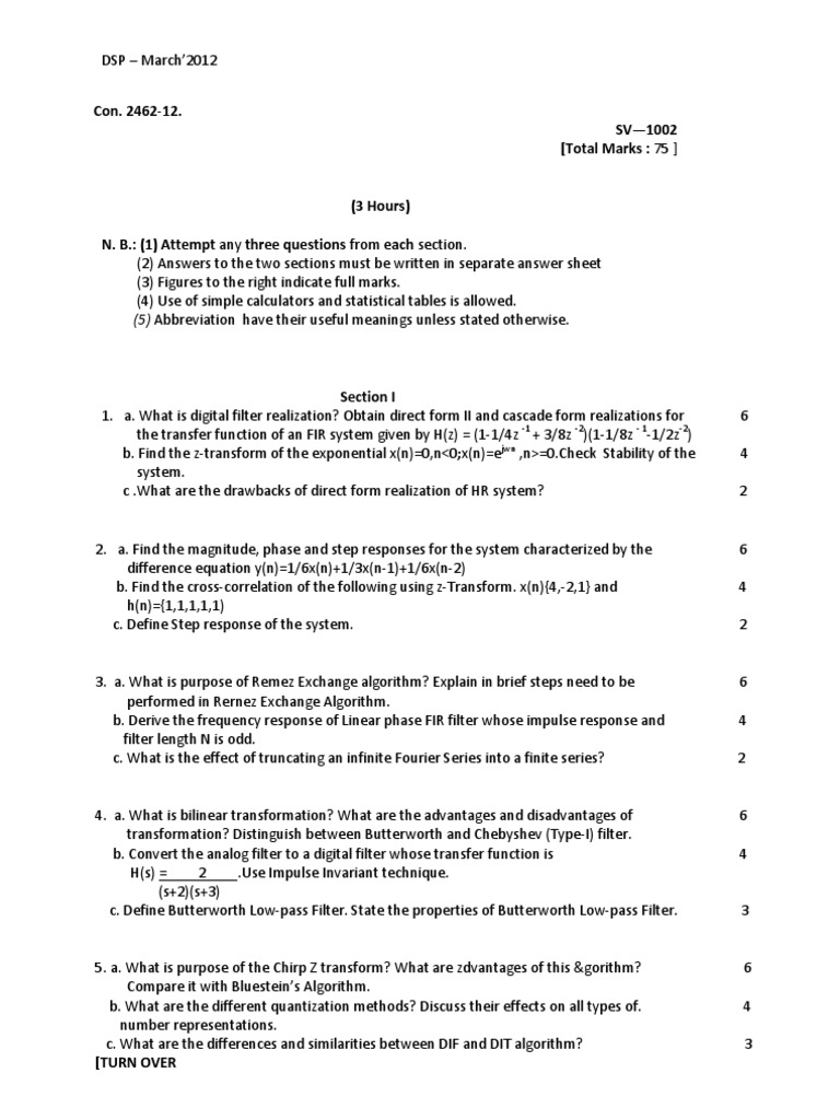 DSP Question Paper April 2012 PDF Digital Signal Processing Low