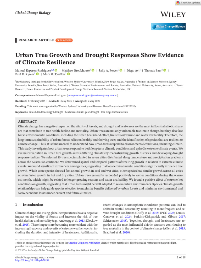 Urban Tree Resilience to Drought Effects | PDF | Drought | Climate Change