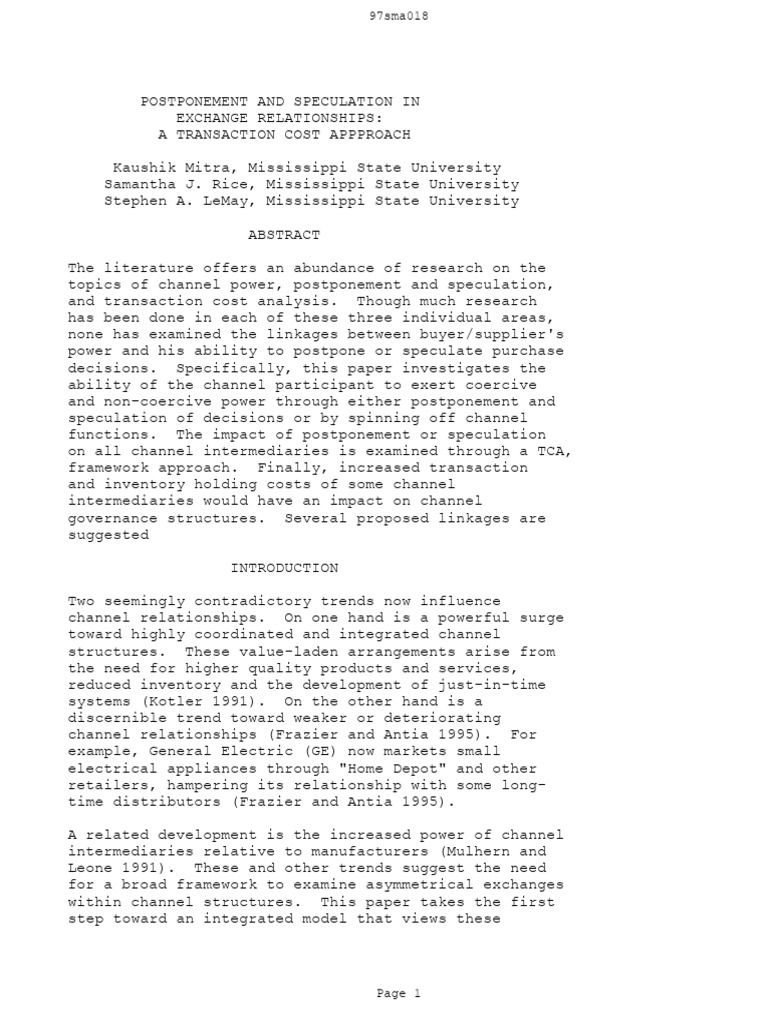 Postponement & Speculation in Channel Power | PDF | Power (Social And ...