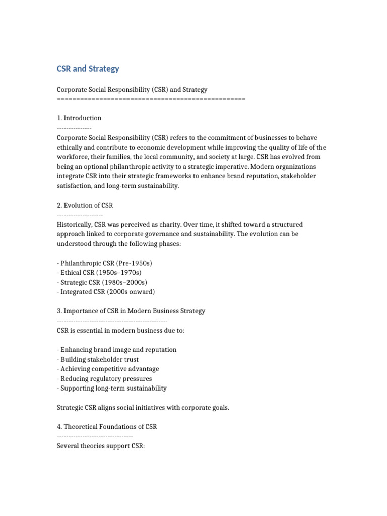 CSR and Strategy Report | PDF | Corporate Social Responsibility ...