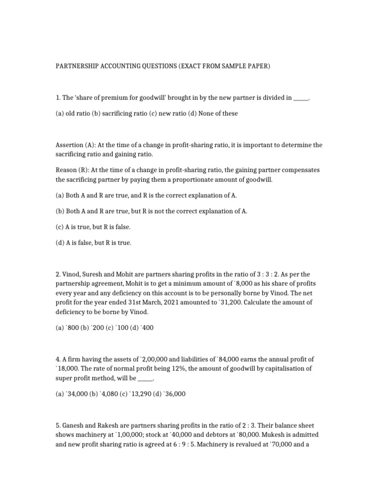 Partnership Questions | PDF | Partnership | Goodwill (Accounting)
