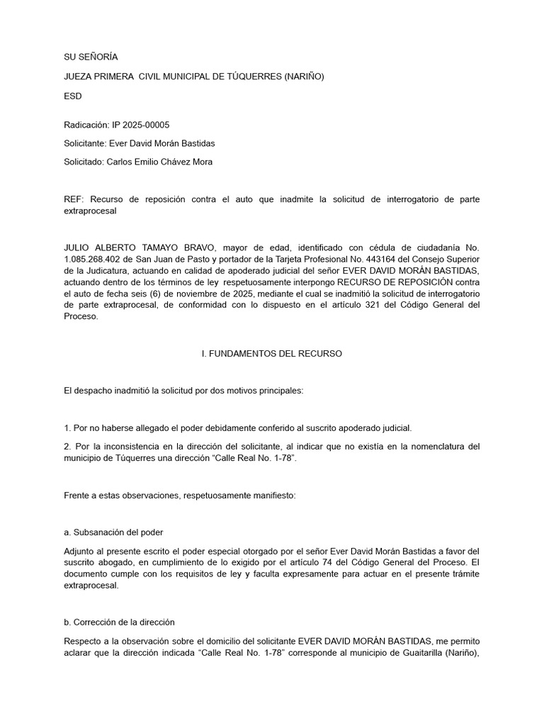 Recurso de Reposición en Túquerres | PDF | Justicia | Crimen y violencia