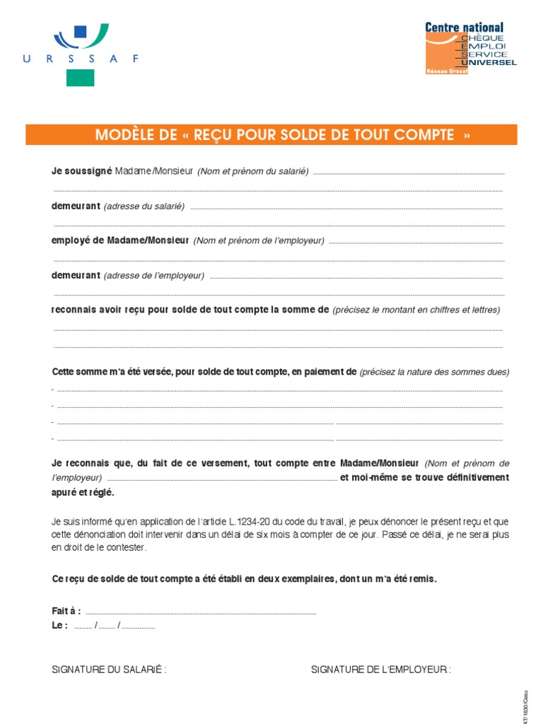 Modele Solde De Tout Compte Nounou A Imprimer