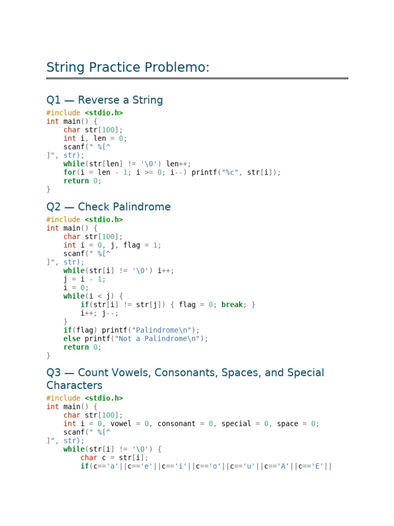 String Manipulation Practice in C | PDF | Computer Engineering ...