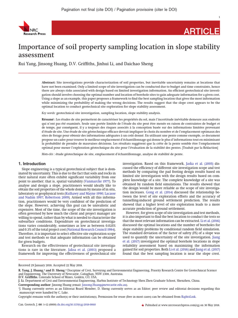 Optimal Soil Sampling for Slope Stability | PDF | Estimator ...