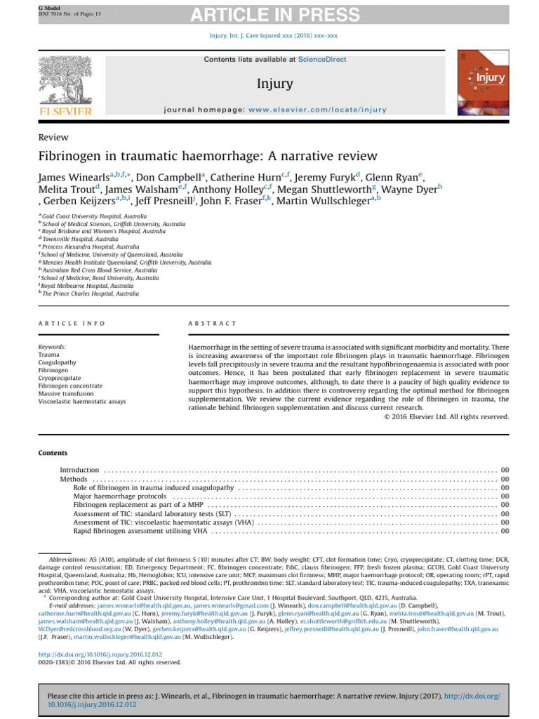 ROTEM-TRAUMA-TEM-2016-Fibrinogen in TIC A Narrative Review Injury | PDF ...