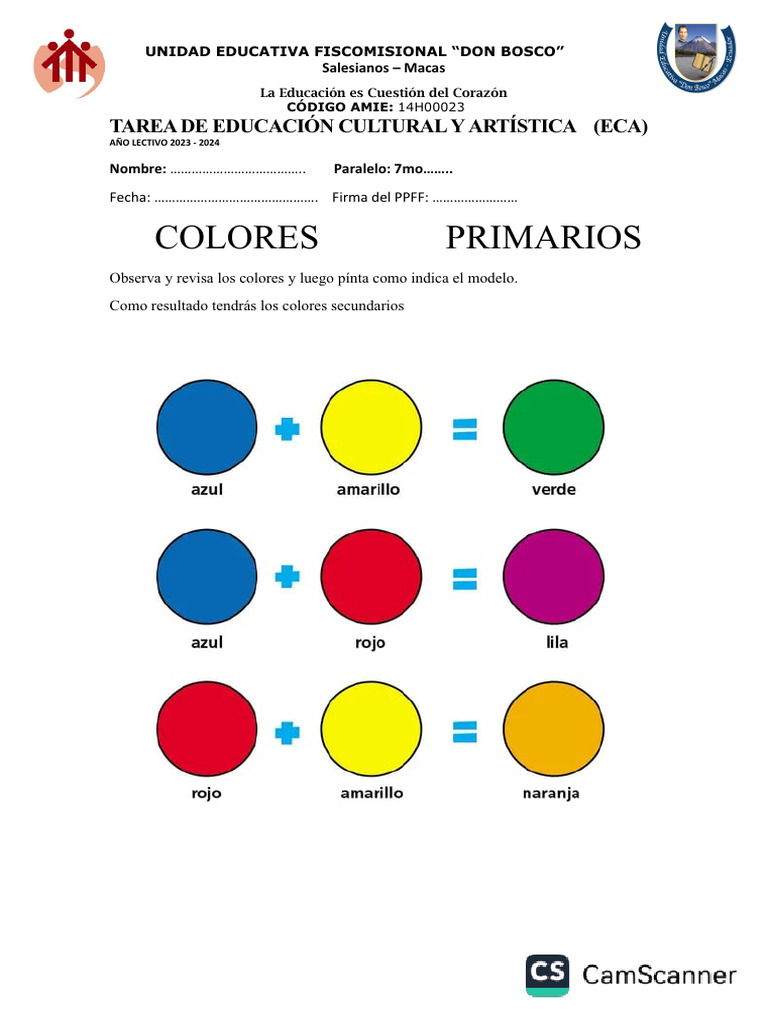 Colores Primarios y Secundarios ECA 7mo | PDF