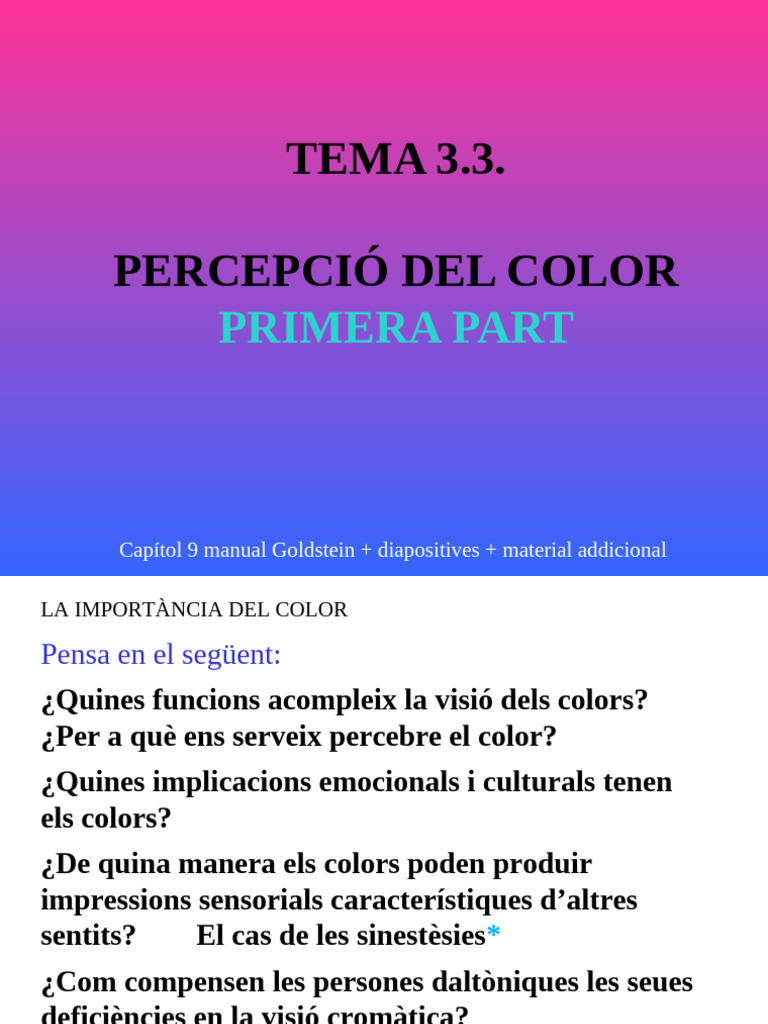Tema 3.3 Percepció Del Color PRIMERA PART | PDF