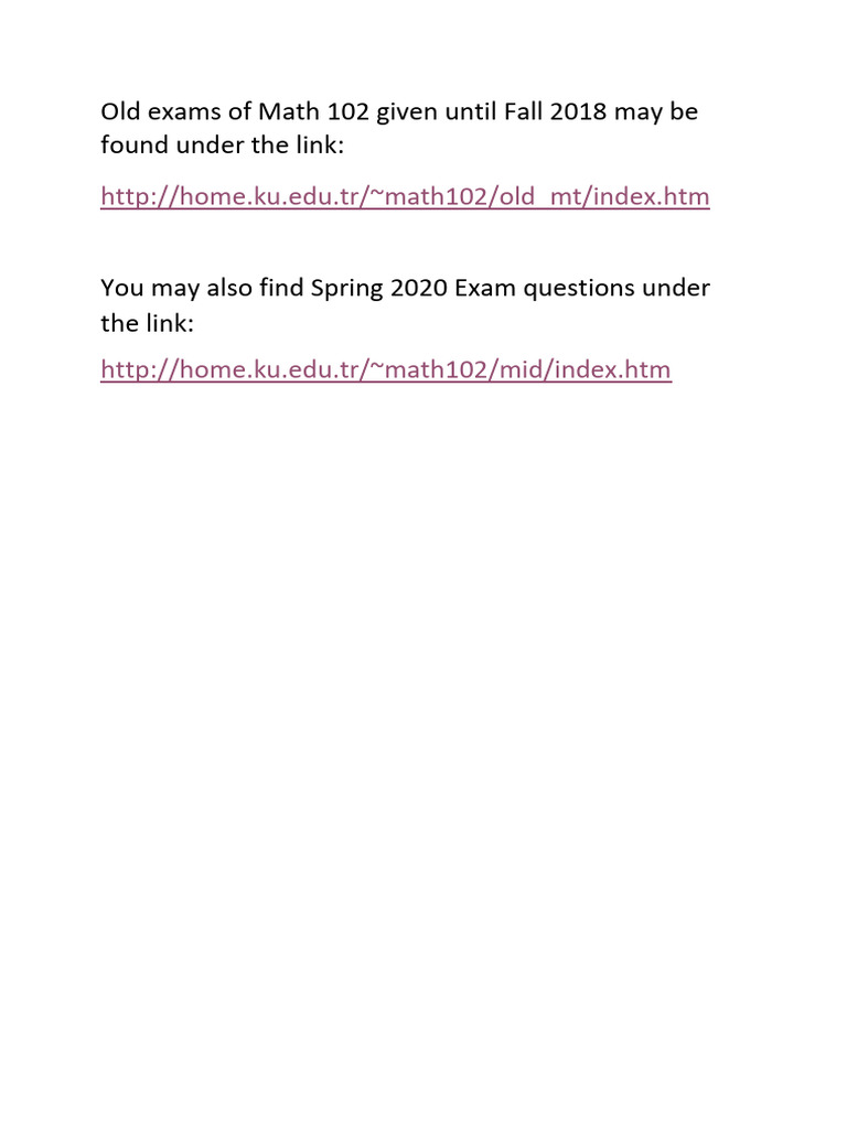 Math 102 Old Exam Resources | PDF