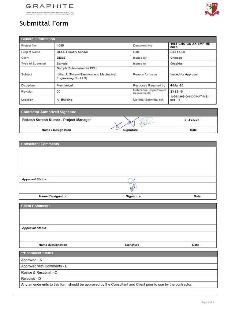 1055 CHG GN XX SMP ME 0026 Sample Submission For FCU | PDF
