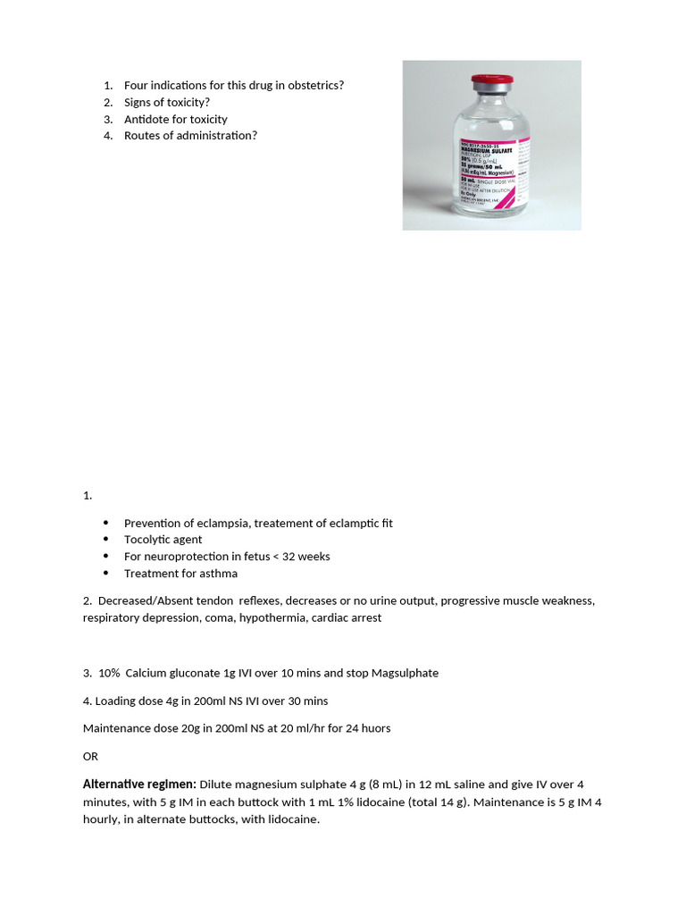 Magnesium Sulfate Use in Obstetrics | PDF