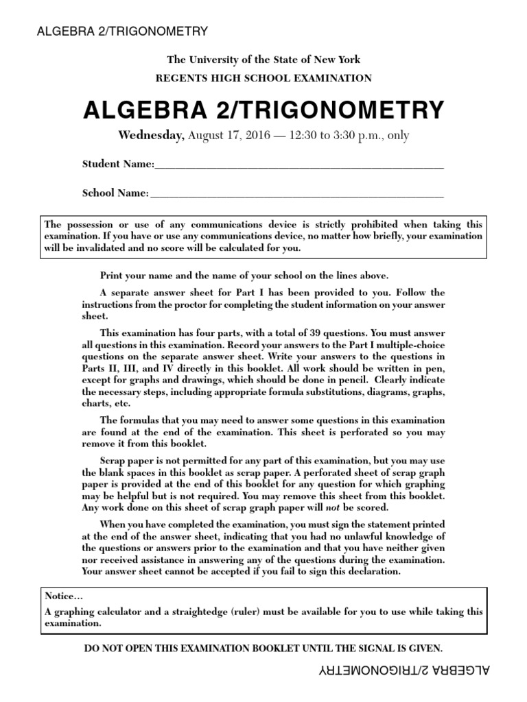 Algebra 2/Trigonometry Exam Guide | PDF | Trigonometry | Equations